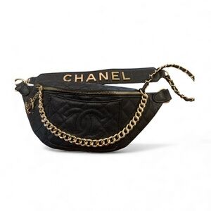 CC VIP GWP Black Quilted Belt Bag with Gold Chain